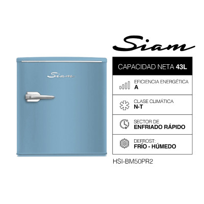 Heladera Siam Bajo Mesada Retro 43 Lts Celeste Cycle Defrost